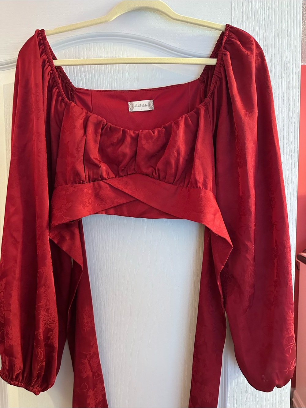 Altar'd State Red Cropped Peasant Top with Draped Ties